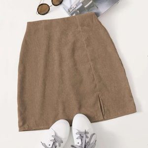 Corduroy high rise split skirt